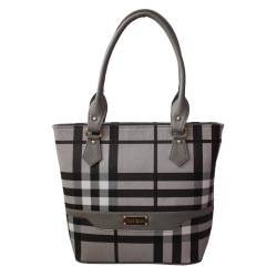 Grey n Black Double Partitions Checkered Bag for Girls to Kanjikode