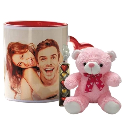 Marvelous Personalized Photo Mug with Heart Chocolate N Red Teddy to Uthagamandalam