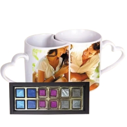 Wonderful Personalized Heart Handle Couple Mug with Handmade Fruity Chocolates to Lakshadweep