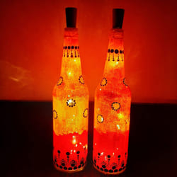 Designer Pair of Handmade Dot Mandala Art LED Bottle Lamp to Cooch Behar