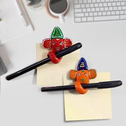 Lucky Pair of Handmade Multi Purpose Ganesha Pen Holder Cum Fridge Magnet with 2 Ball Pens n Sticky Note to Irinjalakuda