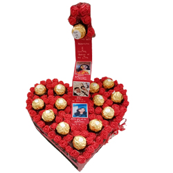 Stylish Personalized Photos with Ferrero Rocher and Roses n LED Lighting Heart to Irinjalakuda