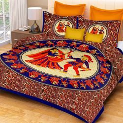 Lovely Set of Jaipuri Sanganeri Print Double Bed Sheet with 2 Pillow Covers to India