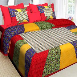 Remarkable Jaipuri Sanganeri Print Cotton Double Bed Sheet with 2 Pillow Covers to India