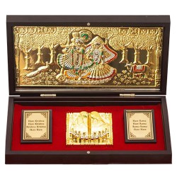 Divining Gold Plated Radha Krishna Idol N Charan Paduka Set to Kanyakumari