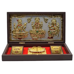 Blissful Gold Plated Lord Photos with Shubh Labh N Charan Paduka Gift to Sivaganga