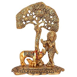 Amazing Gift of Golden Krishna Idol with Kamdhenu Cow to Hariyana