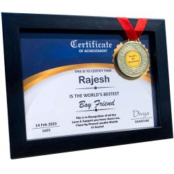 Stylish Personalized Certificate of Best Boyfriend with Medal to Chittaurgarh
