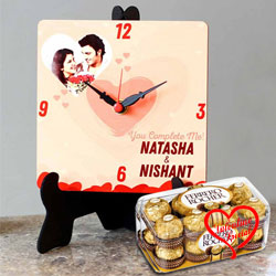 Graceful Personalized Photo Table Clock with Ferrero Rocher Chocolates to Alappuzha