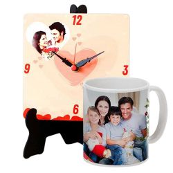 Eye Catching Personalized Photo Table Clock with a Personalized Coffee Mug to Hariyana