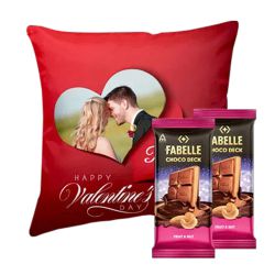 Beautiful Personalized Cushion with ITC Fabelle Chocolate Twin Bars to Tirur