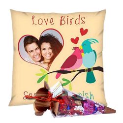 Amazing Personalized Cushion with a Cone of Handmade Chocolates to Palani