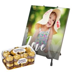 Beautiful Personalized Photo Tile with Ferrero Rocher Chocolate to Kanyakumari