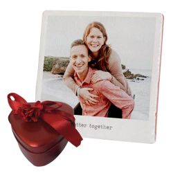 Amazing Personalized Photo Tile with Heart Shape Hand Made Chocolates to Tirur