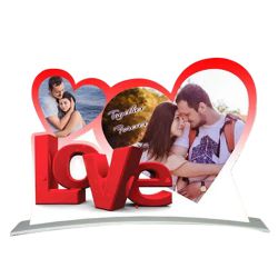 Graceful Twin Heart Shape Personalized Photo Frame with Love Message to Muvattupuzha