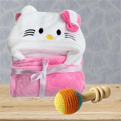 Marvelous Wrapper Baby Bath Towel with Rattle Toy<br> to Alwaye