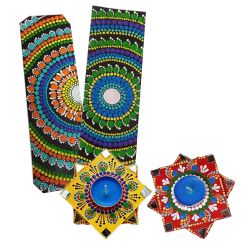 Designer Dot Mandala Art Handmade Gift Set of Diya n Bookmarkers to Kanjikode