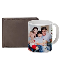 Magnificent Personalized Photo Coffee Mug with Rich Borns Brown Leather Wallet for Men to Marmagao