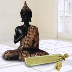Divine Meditating Lord Buddha Idol N Incense Stick in Ash Catcher to Haveri