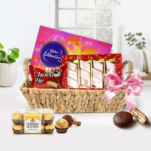 Delicious Gift of Chocolates Loaded in Basket Hamp... to Rajamundri