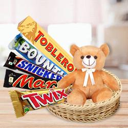Marvelous Basket of Chocolates with Teddy to Perintalmanna