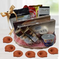 Trendy Gourmet Gift Basket with Diyas to Kanjikode