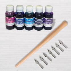 Marvelous Calligraphy Dip Pen Set with Wooden Holder n Ink to Palai