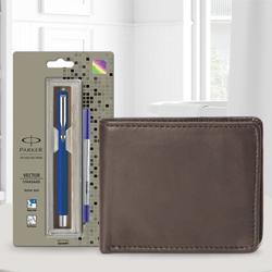Exclusive Parker Vector Standard Ball Pen with a Brown Leather Wallet to Marmagao