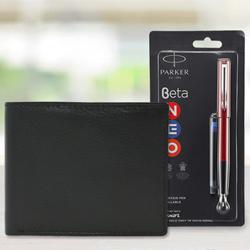 Admirable Parker Beta Ball Pen with a Leather Wallet for Men to Uthagamandalam