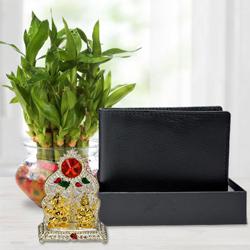 Classic Good Luck Bamboo Plant with a Gents Leather Wallet n Laxmi Ganesh Mandap to Alappuzha