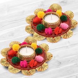 Auspicious Dual Set of Mix Color Flower Design Diya to Hariyana
