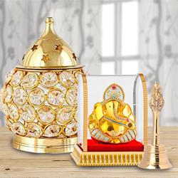 Marvelous Akhand Diya with Ganesh Idol N Ganti to Irinjalakuda