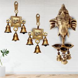 Marvelous Ganesha Wall Hanging Deepak with Bells N Shubh Labh Hanging Bells to Diwali-gifts-to-world-wide.asp