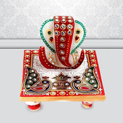 Exclusive Marble Ganesh Chowki with Peacock Design to Cooch Behar