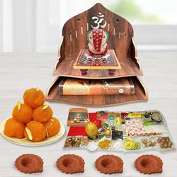 Pious Wooden Temple Gift Combo for Pooja to Hariyana