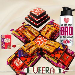 Trendy 3 Layer Chocolate Explosion Box N Personalized Bro Sipper with Veera Rakhi to Alappuzha