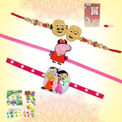 Multicolor Jungle Stamp Art N Kids Rakhi Triplets to Alappuzha