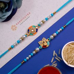 Beautiful Kundan N Ganesha Rakhi Set