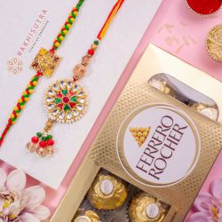 Classic Kundan Bhaiya Bhabhi Rakhi Set N Rocher Combo