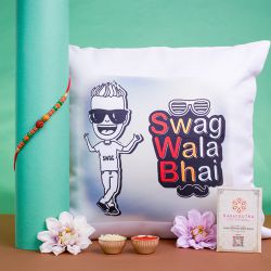 Divine Rudraksha Rakhi N Printed Cushion Combo