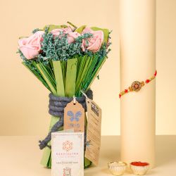 Holy OM Rakhi N Artificial Floral Bouquet Combo