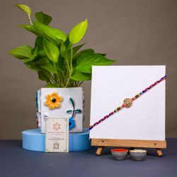 Kundan Rakhi N Golden Pothos Combo