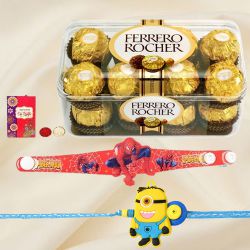 Spider Man and Minion Rakhi Set with Ferrero Rocher to Alappuzha