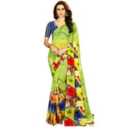 Fashionable Green Color Printed Saree in Faux Chiffon Fabric to Worldwide_product.asp