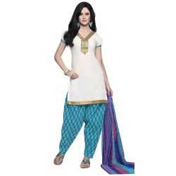 Comfy White Coloured Pure Cotton Printed Patiala Suit to Worldwide_product.asp