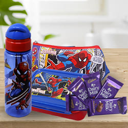 Wonderful Spiderman Kids Stationery, Canteen Set n Chocolate Combo to Lakshadweep