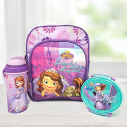 Amazing Princes Sofia Backpack with Lunch Box and Sipper Bottle to Cooch Behar