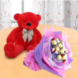 Marvelous Red Teddy with Ferrero Rocher Bouquet to Kanjikode
