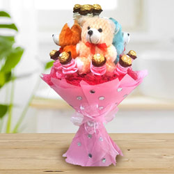 Marvelous Teddy Bouquet with Ferrero Rocher Chocolate to Lakshadweep