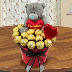 Marvelous Bucket of Ferrero Rocher Chocolate with Teddy to Punalur
